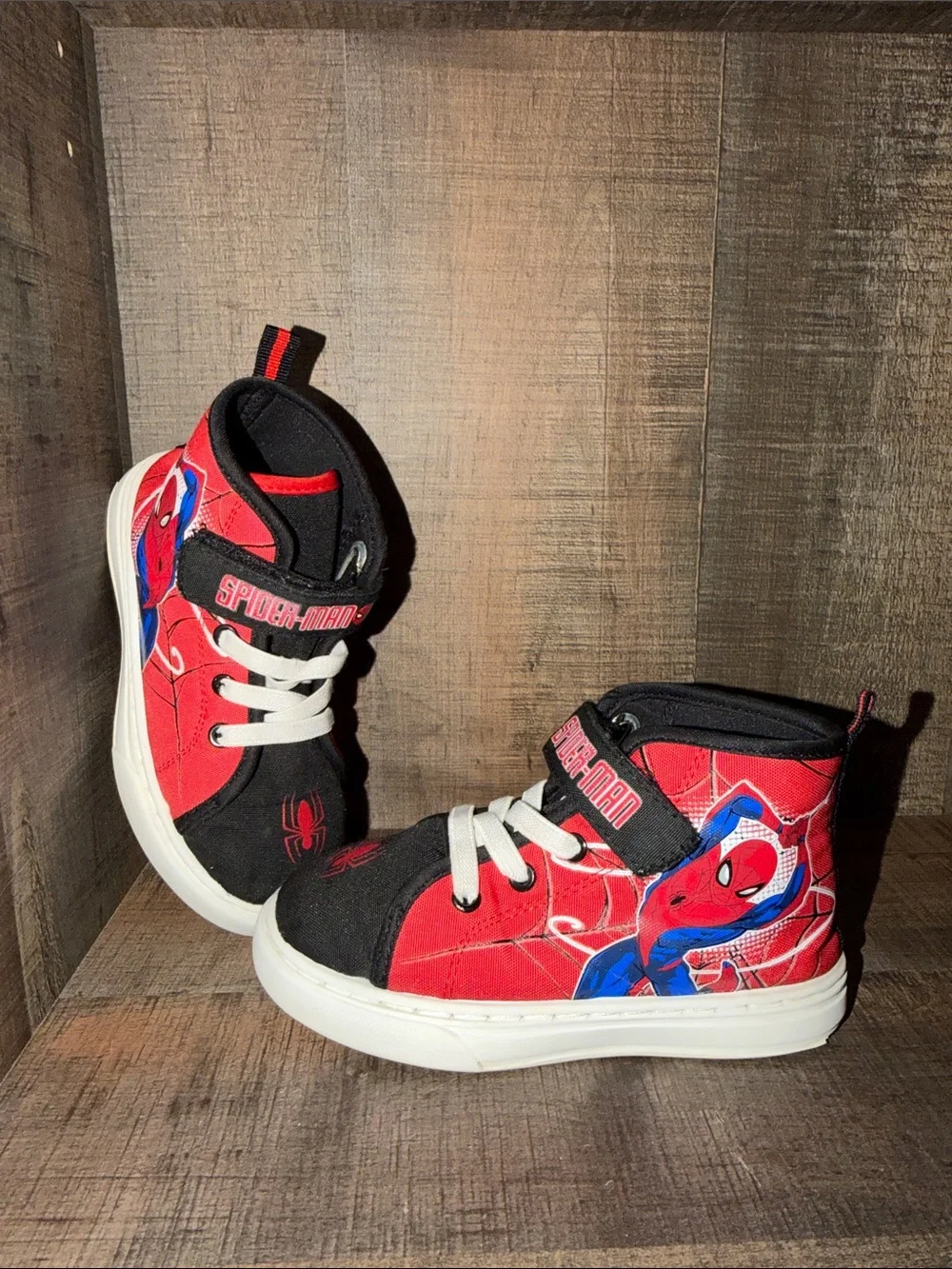 Spiderman Red, Black & White Kids High-Top Sneakers-size 10
